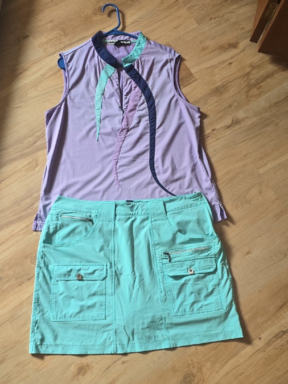 Jamie Sadock Golf Lavender and Mint Trim Sleeveless XL Top/ Matching Skort Sz 18